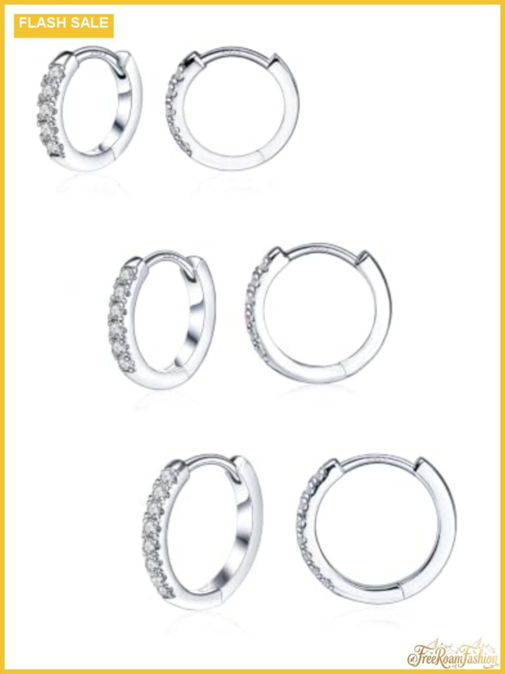 3 Pair Moissanite Huggie Hoop Earrings 925 Sterling Silver Hypoallergenic